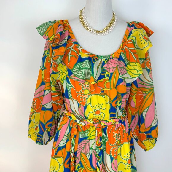 J.Crew 100% Cotton Tropical Floral Romantic Midi Dress Size 10 - Picture 9 of 16